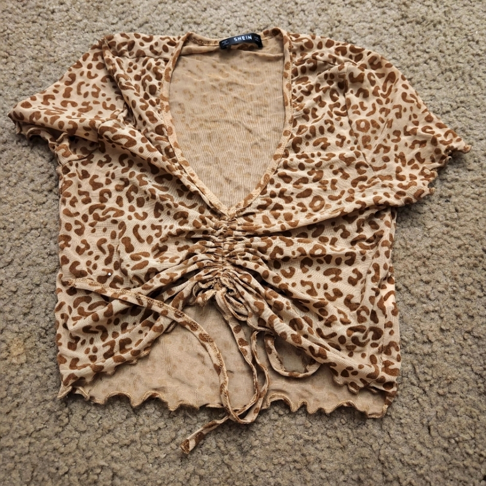 SHEIN, large crop-top shirt, sheer leopard